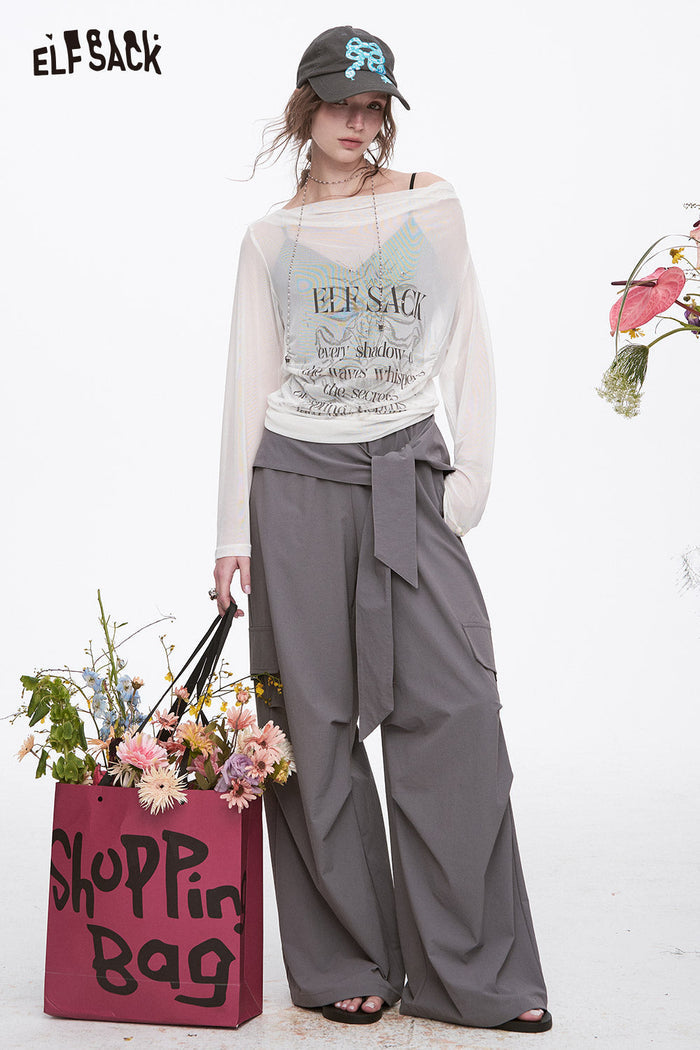 ELFSACK Grey Casual Lace-Up Cargo Pants