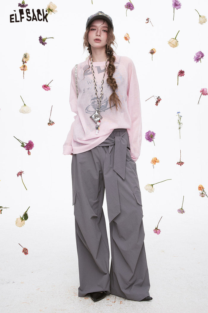ELFSACK Grey Casual Lace-Up Cargo Pants