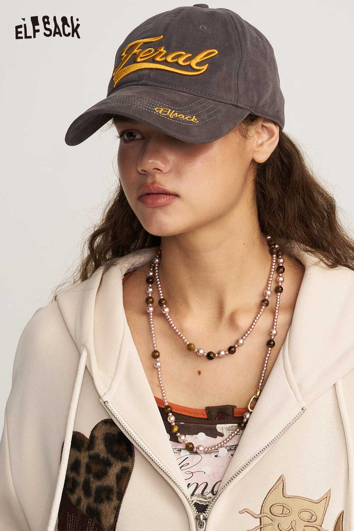 Grey Embroidered Letter Baseball Cap
