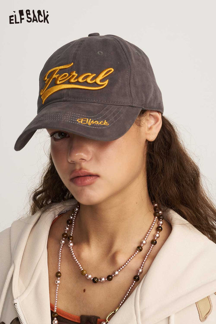 Grey Embroidered Letter Baseball Cap