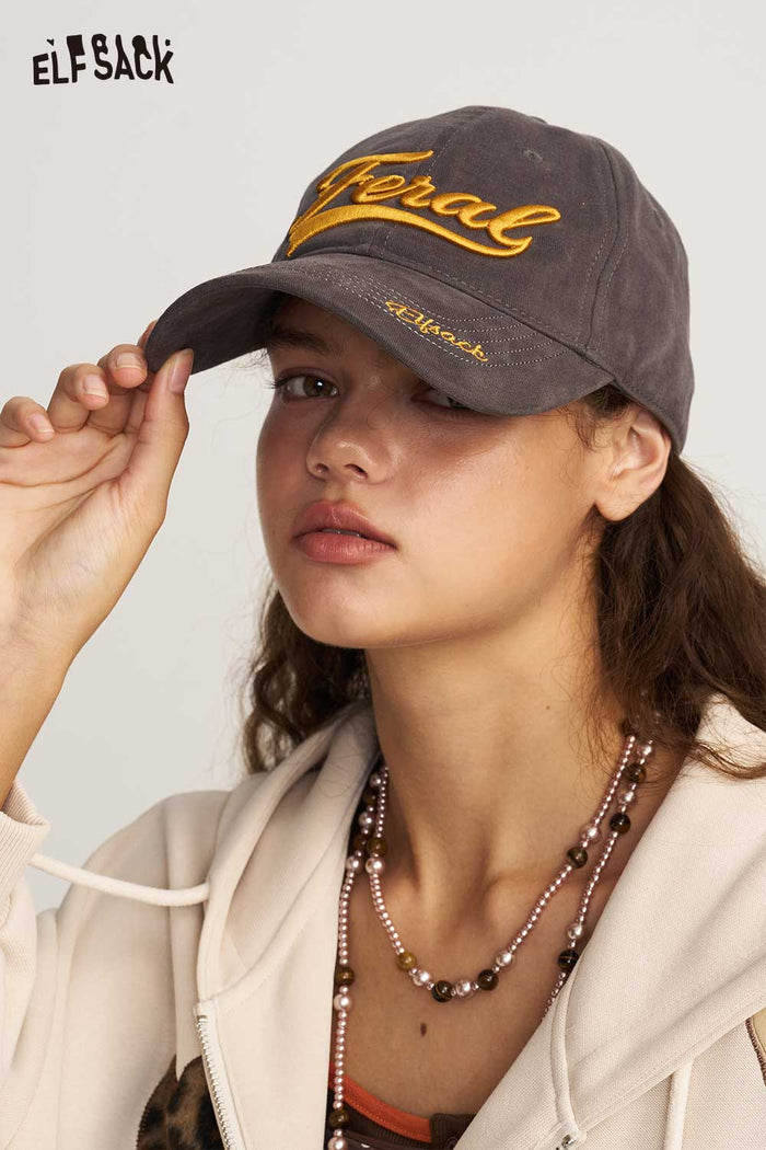 Grey Embroidered Letter Baseball Cap