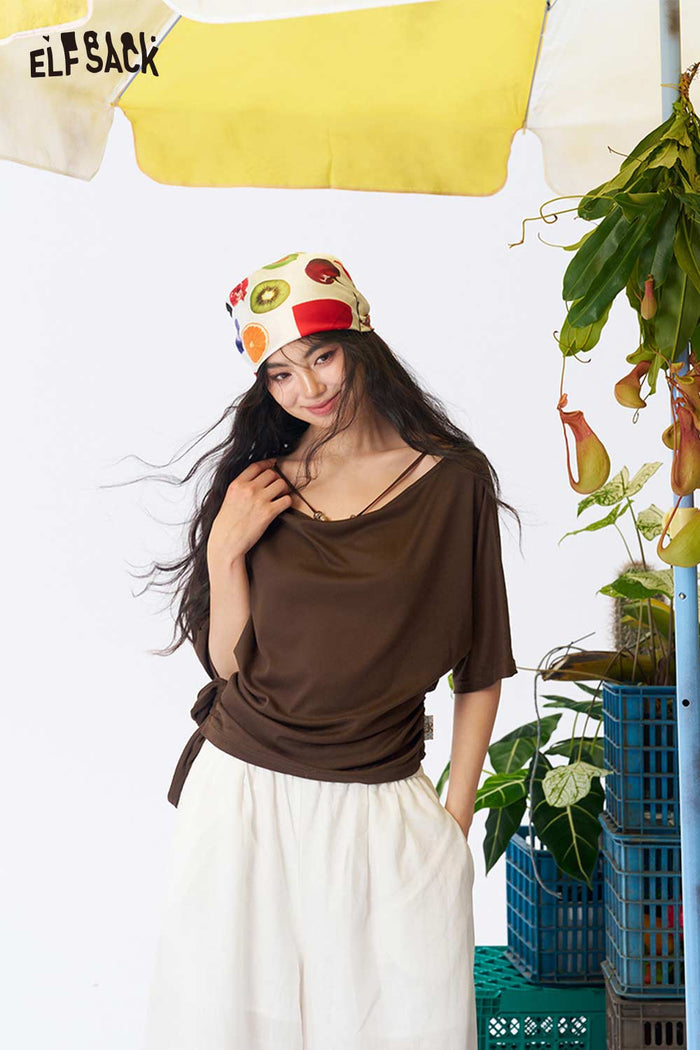 ELFSACK Halter Back Ruched Tie Crop Top