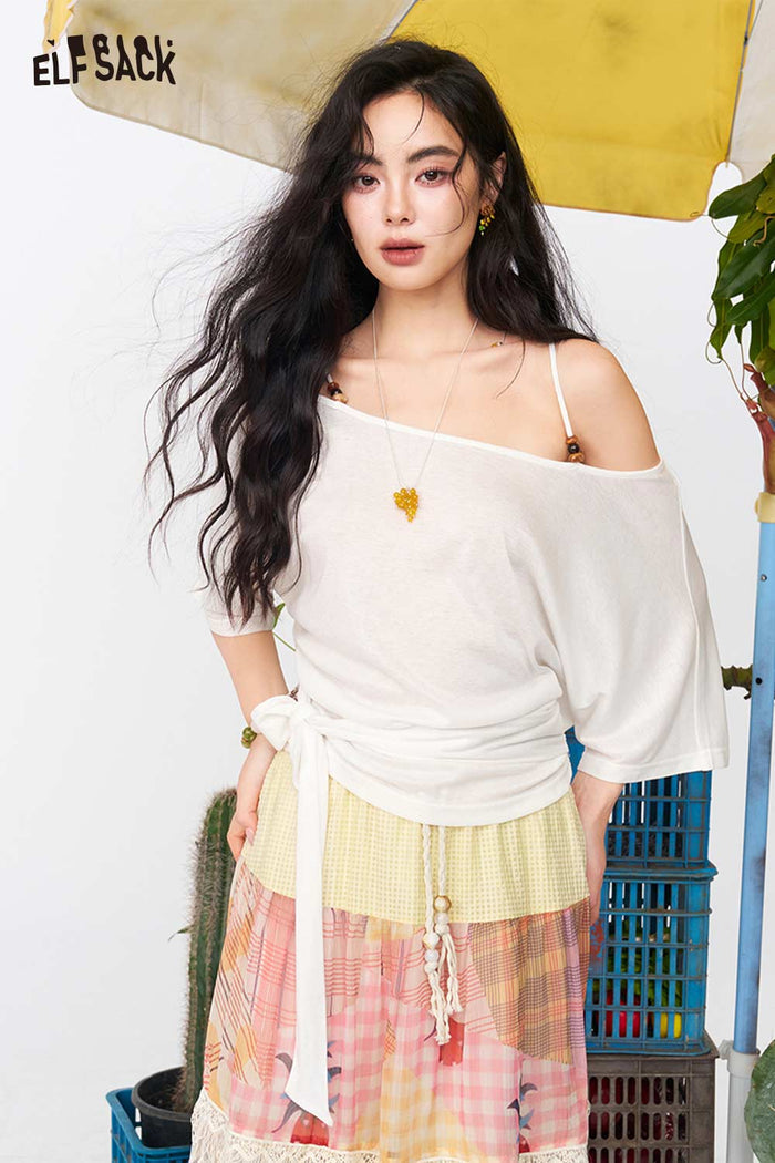 ELFSACK Halter Back Ruched Tie Crop Top