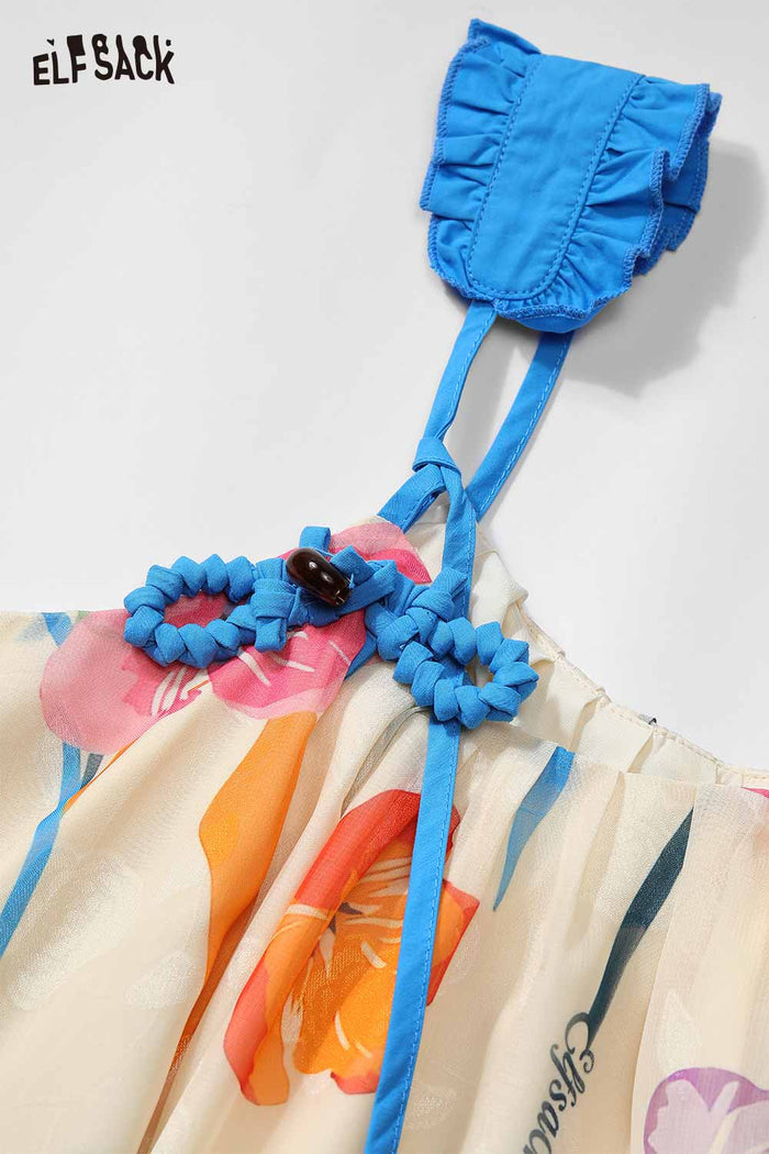 ELFSACK Hand Drawn Floral Tie Strap Slip Dress