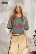 ELFSACK Hand Drawn Strawberry Raw Hem Tee