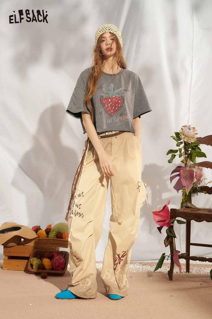 ELFSACK Hand Drawn Strawberry Raw Hem Tee