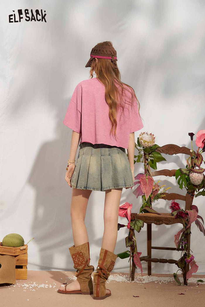 ELFSACK Hand Drawn Strawberry Raw Hem Tee