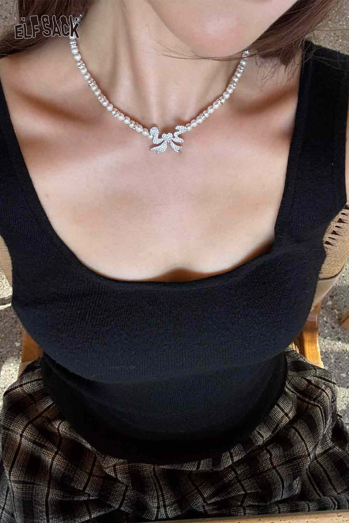 ELFSACK Handcrafted Pearl Necklace Alloy Minimalist Pendant for Layering