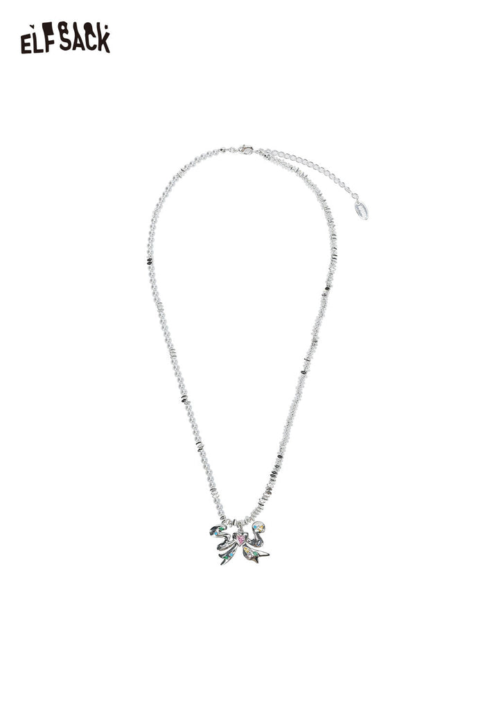 ELFSACK Handcrafted Pearl Necklace Silver Minimalist Pendant with Delicate Chain for Layering