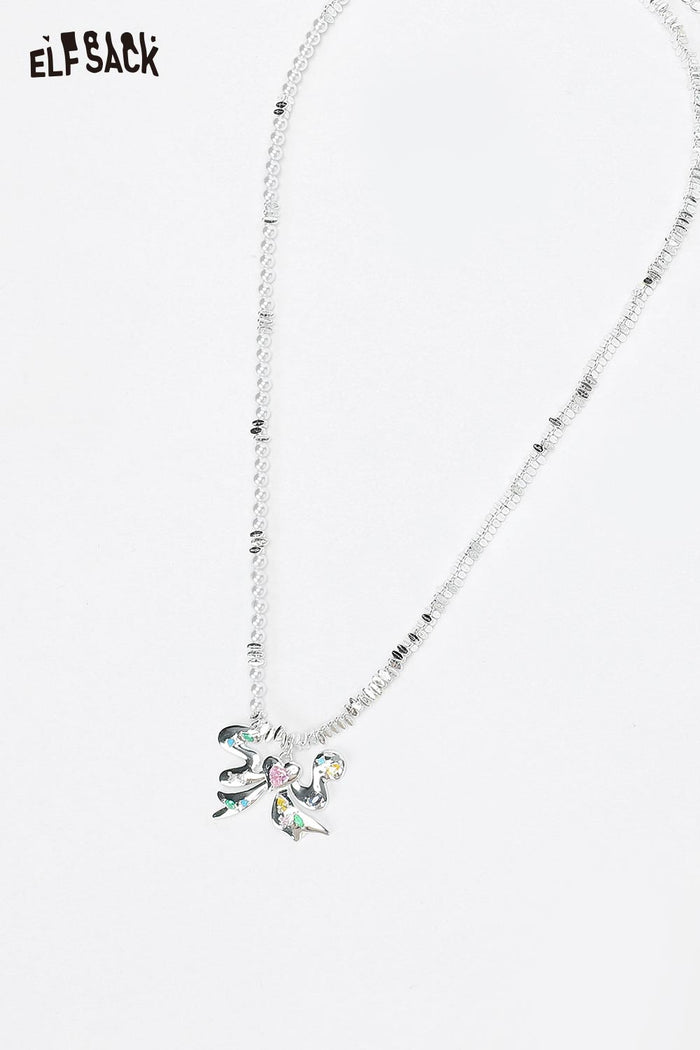 ELFSACK Handcrafted Pearl Necklace Silver Minimalist Pendant with Delicate Chain for Layering