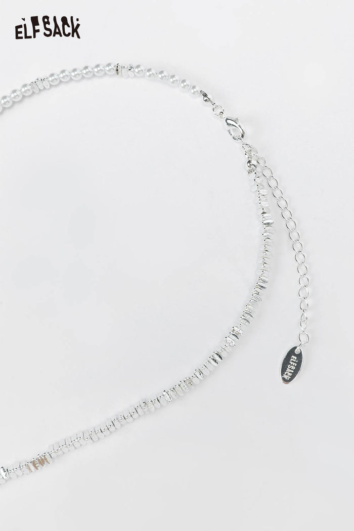 ELFSACK Handcrafted Pearl Necklace Silver Minimalist Pendant with Delicate Chain for Layering