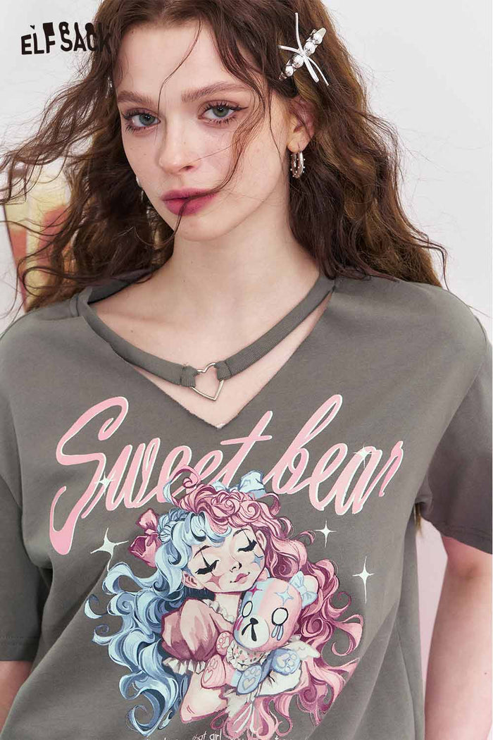 ELFSACK Heart Choker Sweet Bear Girl Tee