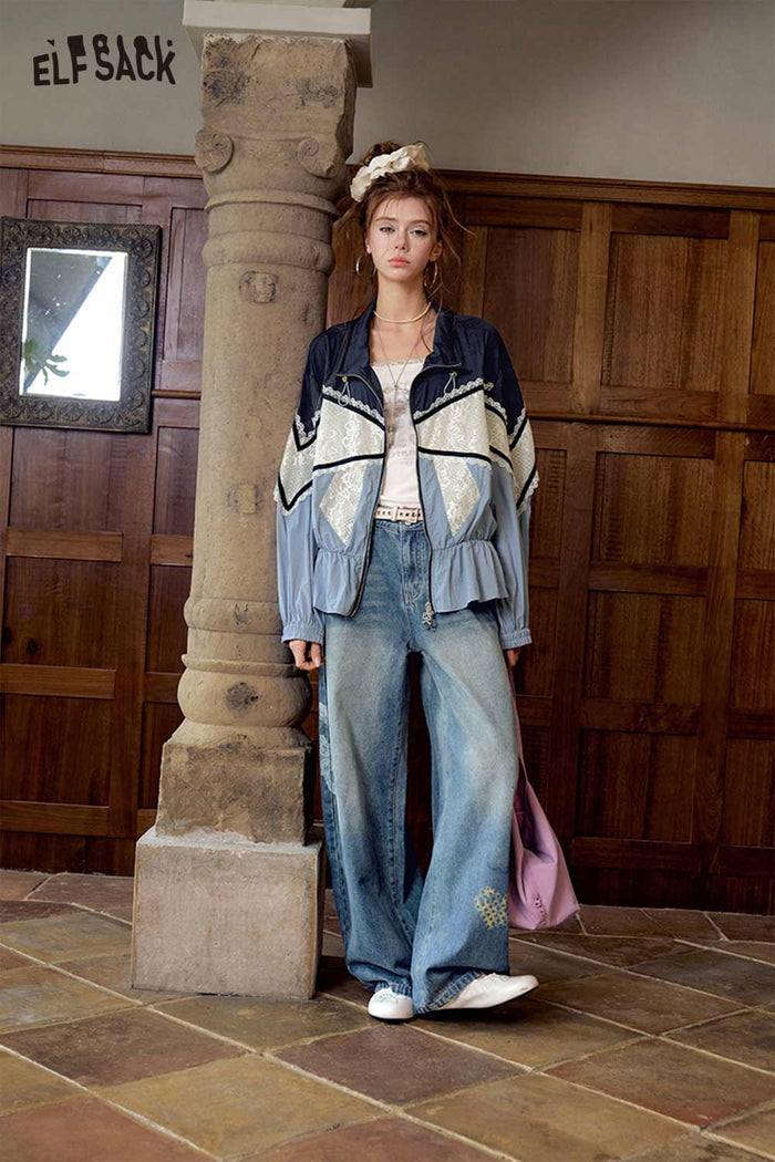 Heart Print Loose Fit Wide Leg Jeans