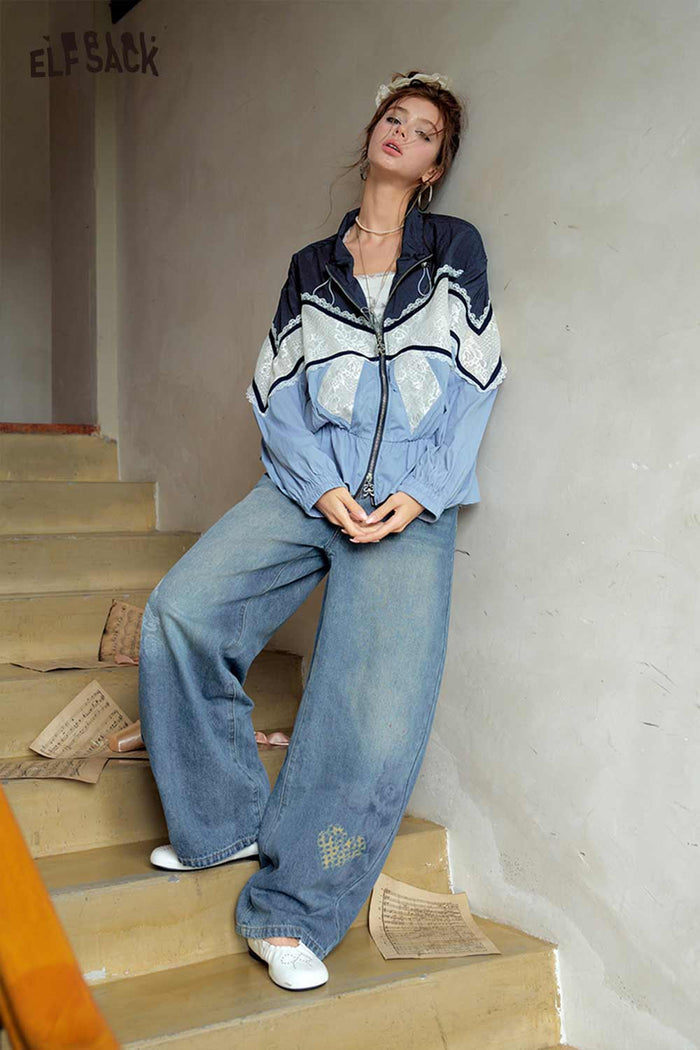Heart Print Loose Fit Wide Leg Jeans