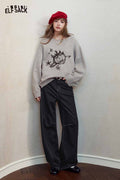 High Waist Contrast Stitch Wide Leg Jeans