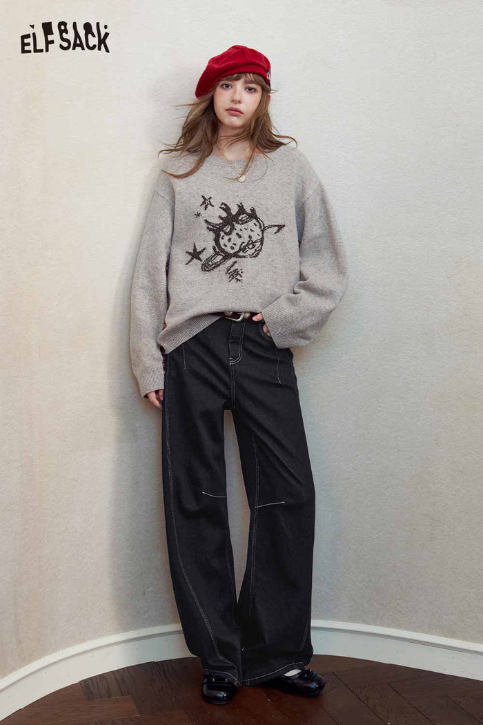 High Waist Contrast Stitch Wide Leg Jeans
