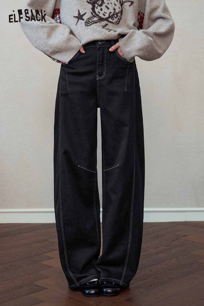 High Waist Contrast Stitch Wide Leg Jeans
