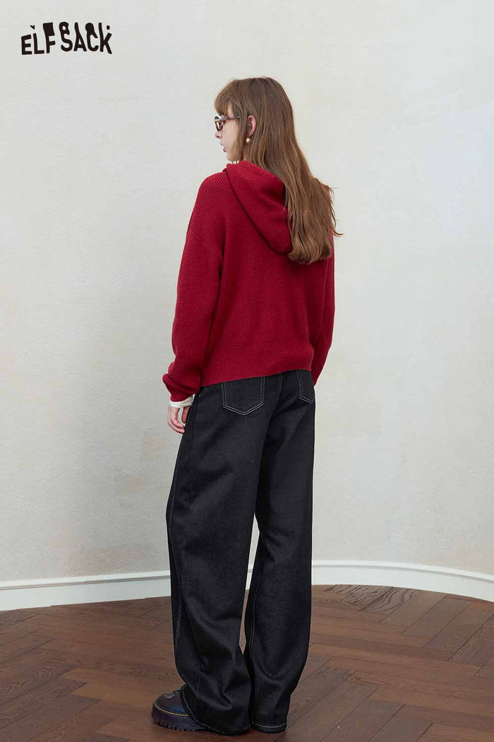 High Waist Contrast Stitch Wide Leg Jeans