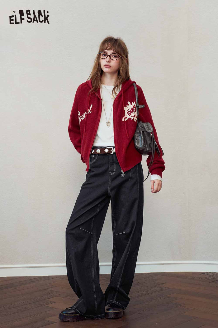 High Waist Contrast Stitch Wide Leg Jeans