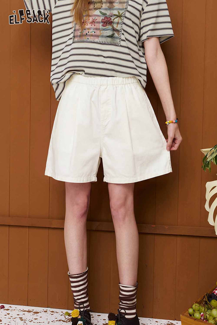 ELFSACK High Waist Elastic Waist Wide Leg Shorts