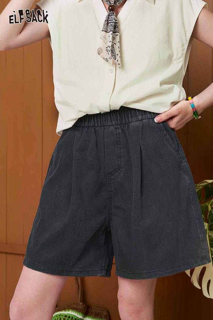 ELFSACK High Waist Elastic Waist Wide Leg Shorts