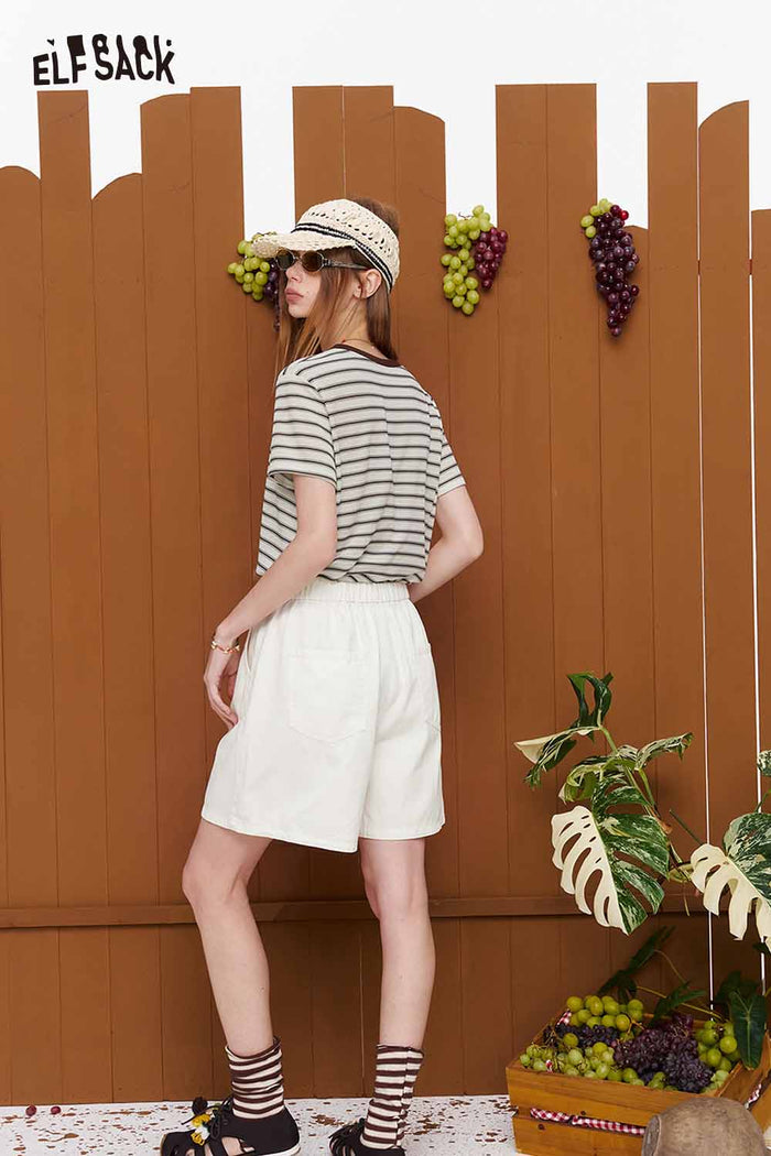 ELFSACK High Waist Elastic Waist Wide Leg Shorts