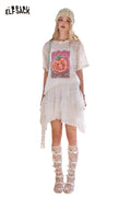 ELFSACK High Waist Lace Trim Boho Style Asymmetric Mini Skirt