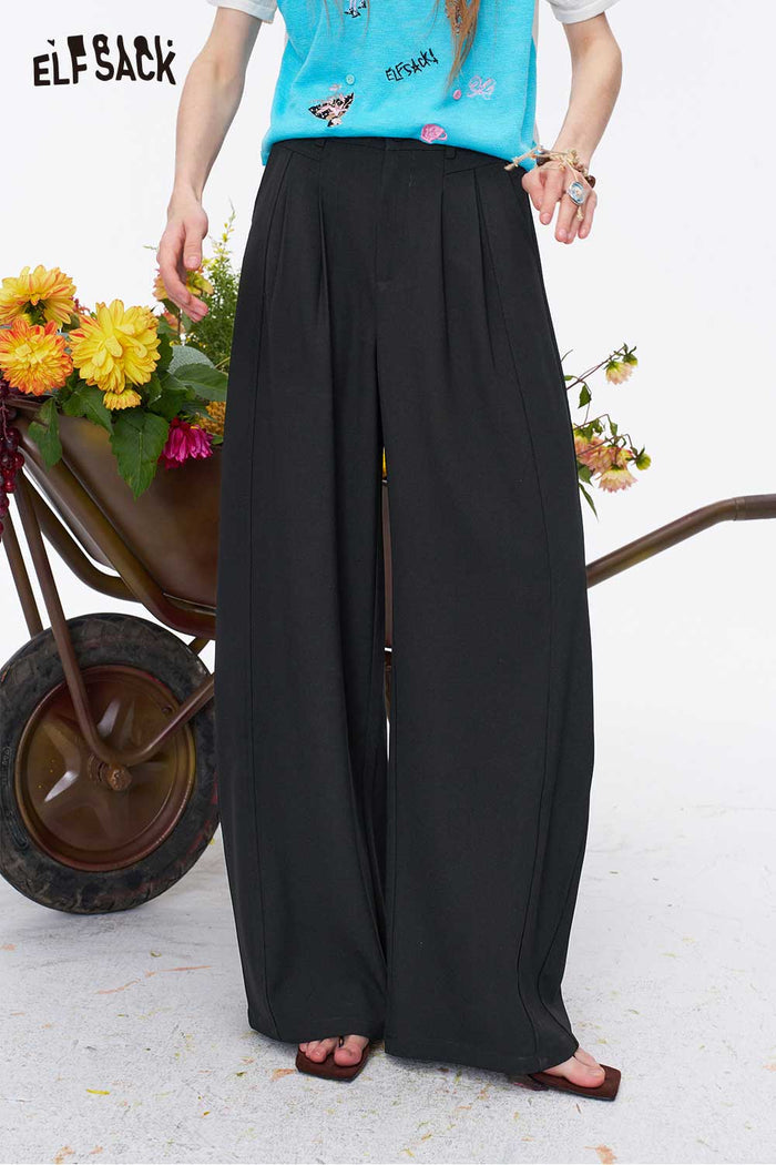 ELFSACK High Waist Pleated Wide Leg Trousers
