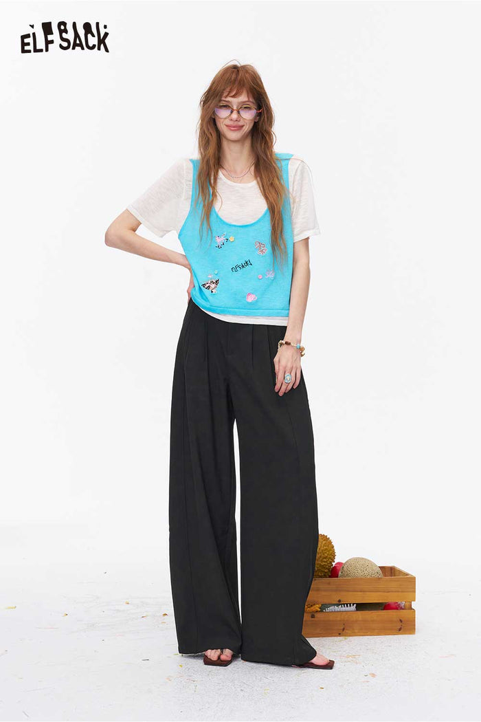 ELFSACK High Waist Pleated Wide Leg Trousers