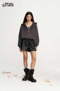 High Waist Two-Button Smocked Shorts