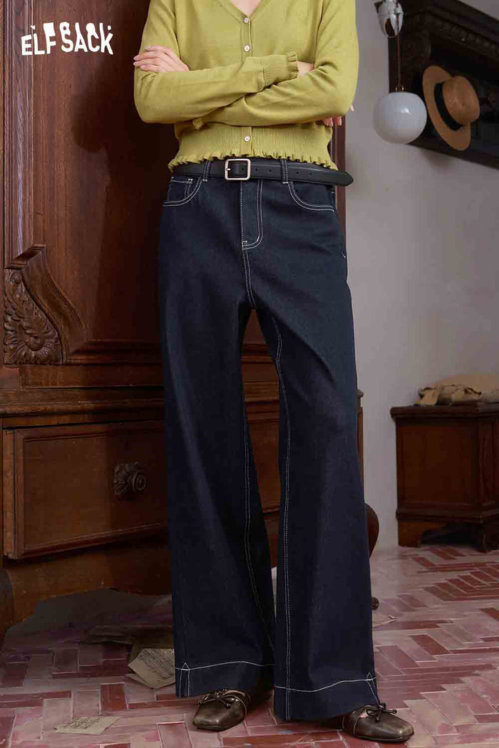 High Waist Wide Leg Dark Blue Jeans