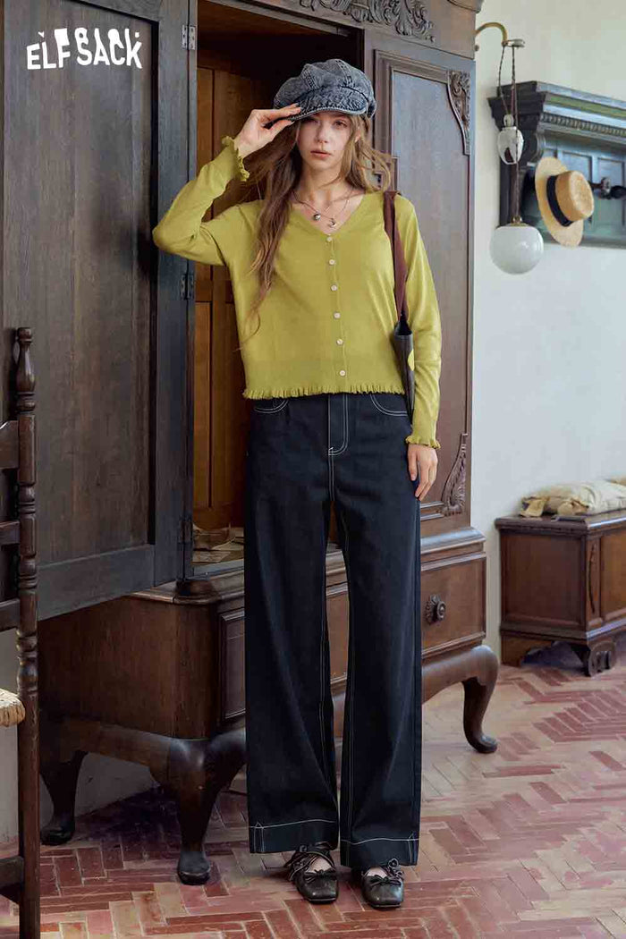 High Waist Wide Leg Dark Blue Jeans