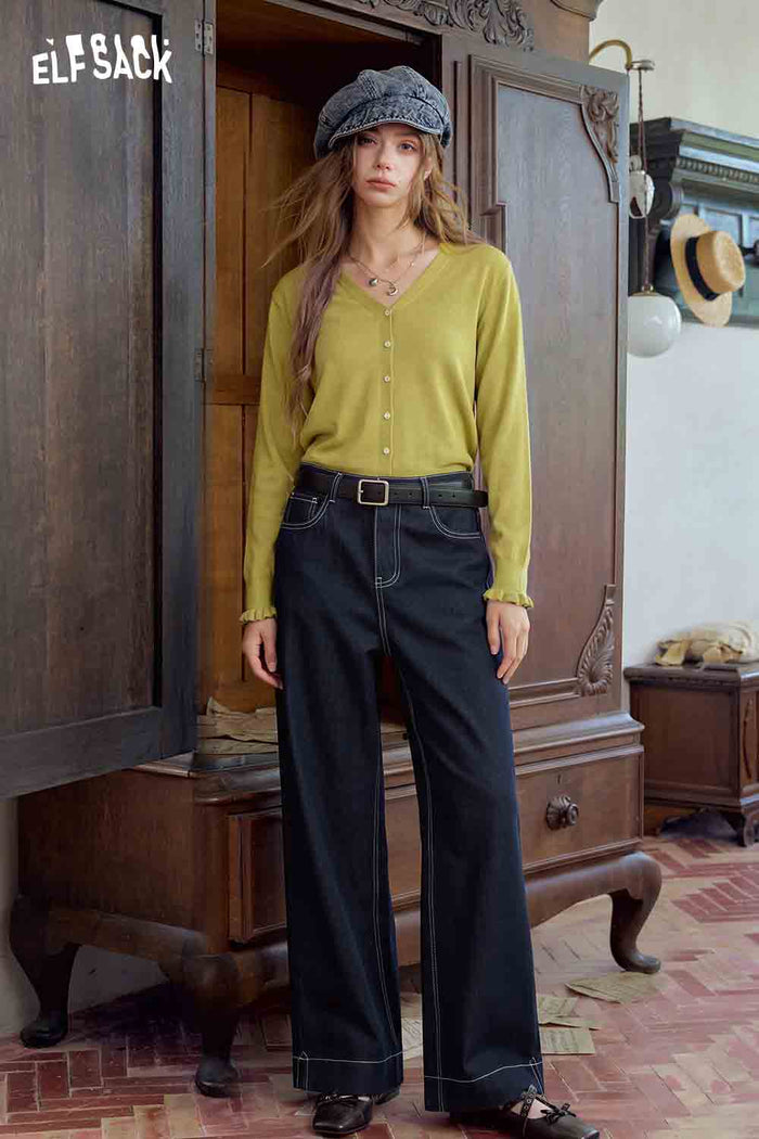 High Waist Wide Leg Dark Blue Jeans