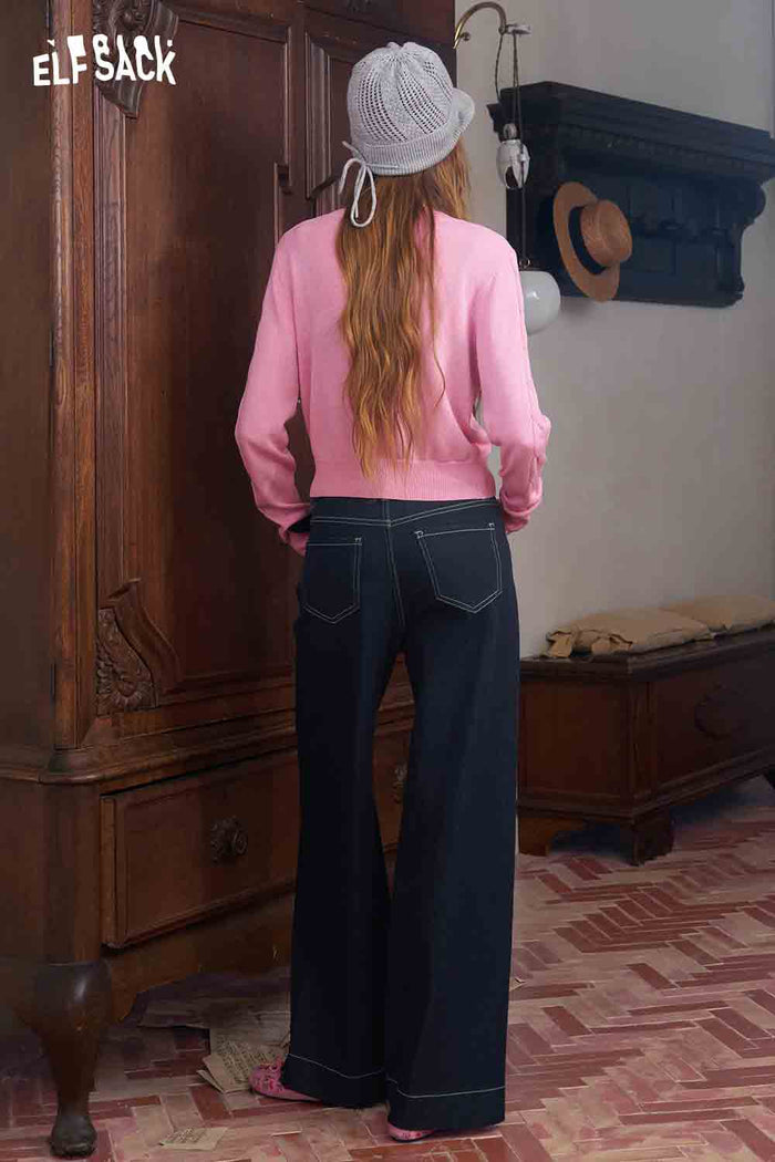 High Waist Wide Leg Dark Blue Jeans