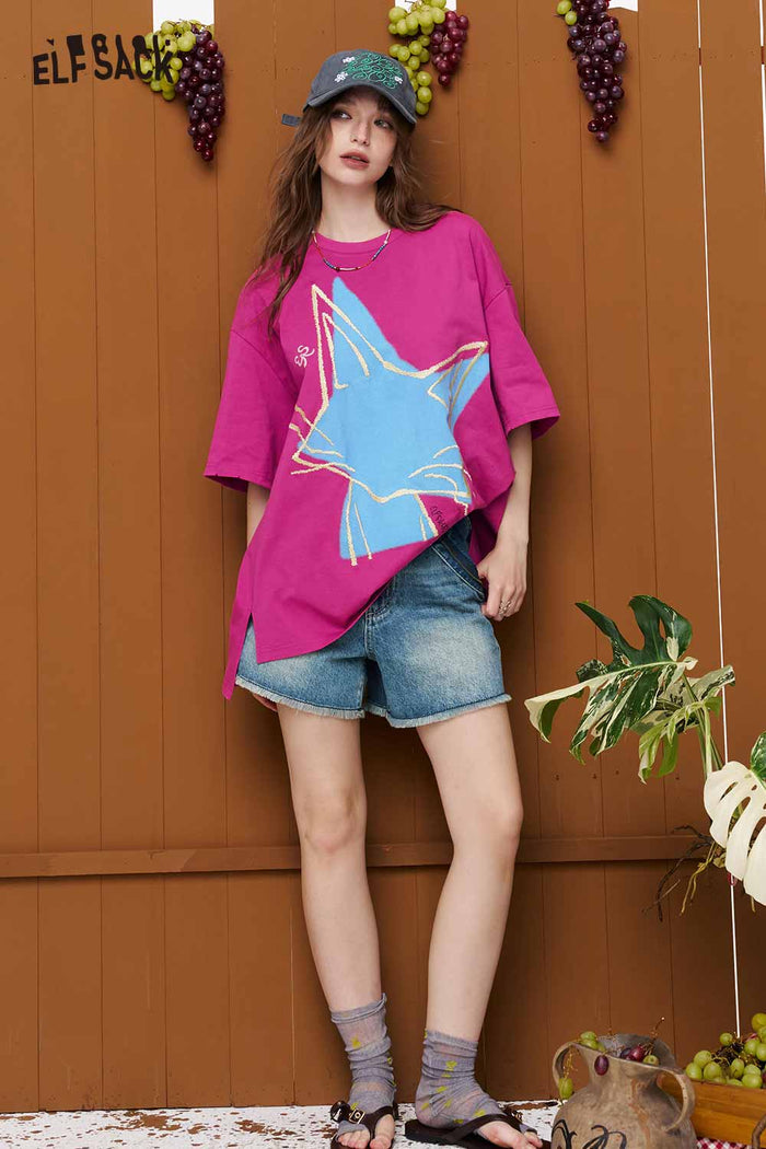 ELFSACK High-Waisted Frayed Denim Shorts