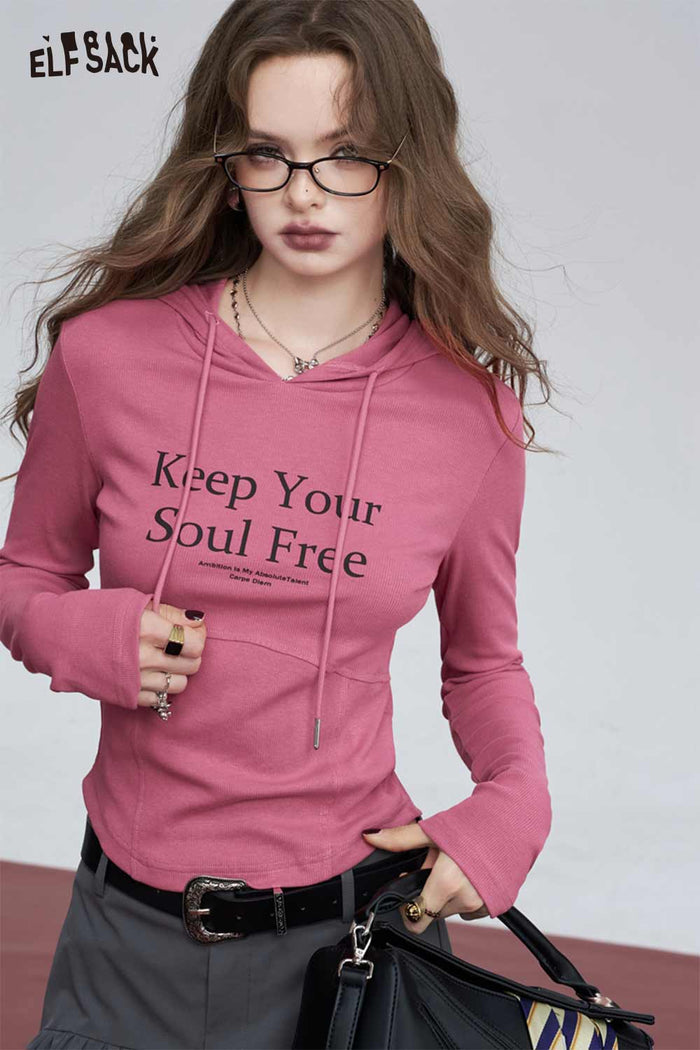 Hooded Letter Print Cropped Tee