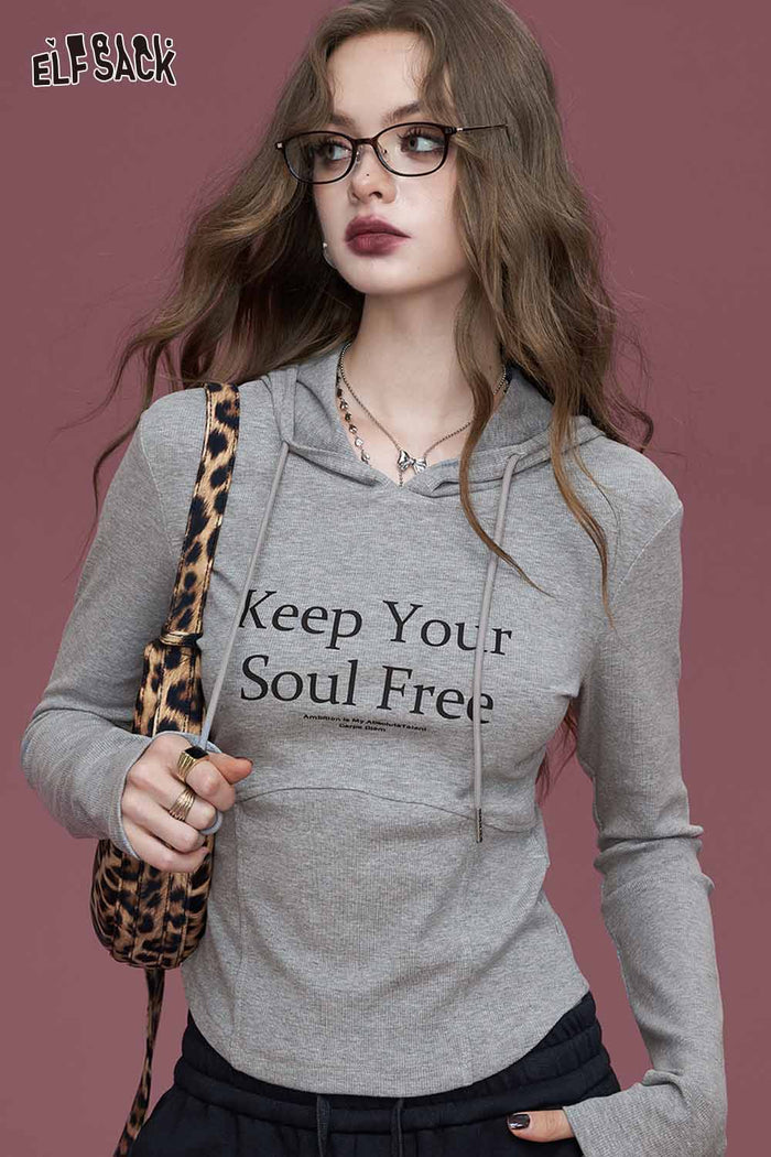 Hooded Letter Print Cropped Tee
