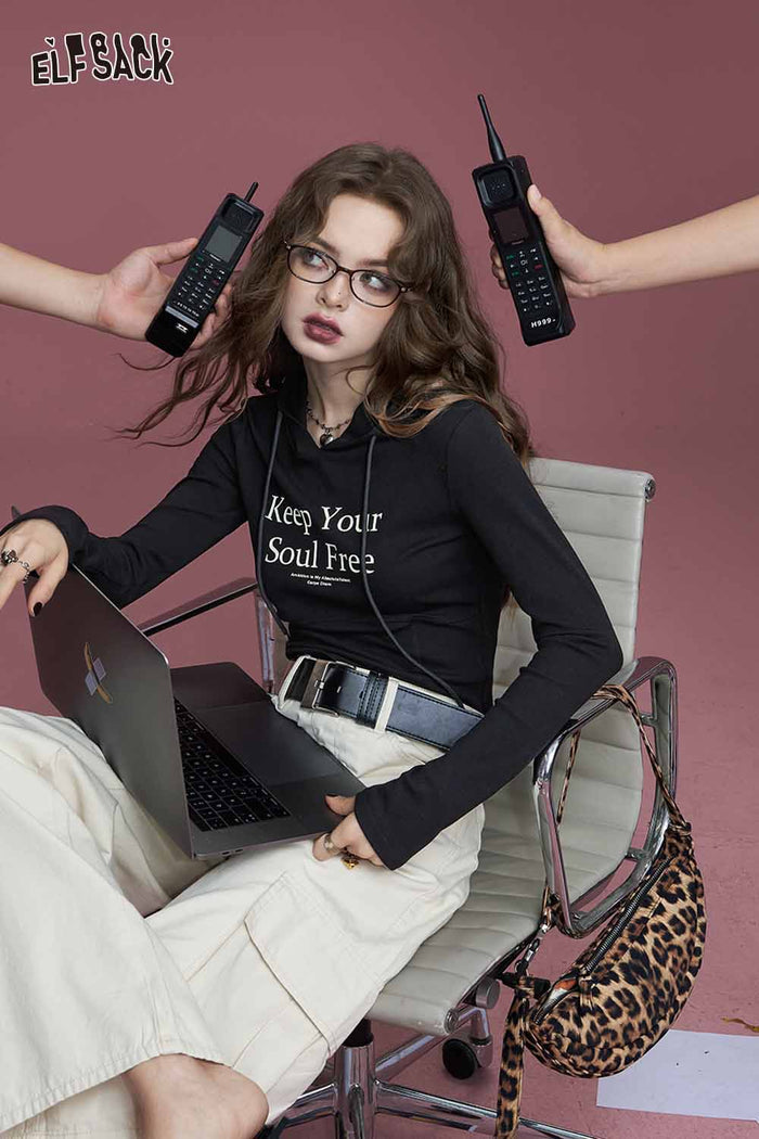 Hooded Letter Print Cropped Tee
