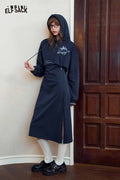 Hooded Midi Dress Planet Print Slit