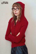 Hooded Pointed Red Knit Sweater