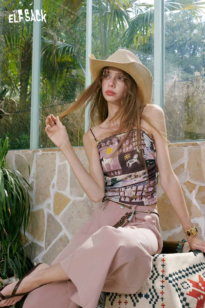 ELFSACK Horse Mural Patchwork Crop Cami