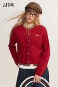 Knit Cardigan with Cable Pointelle Contrast Logo Embroidery