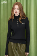 ELFSACK Korean style slim fit high collar letter embroidery sweater