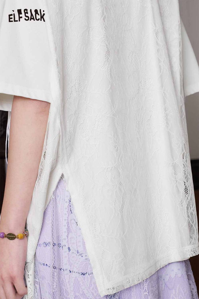 ELFSACK Lace Back Asymmetrical Hem Knit Tee