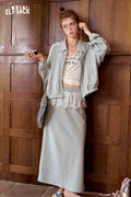 Lace Bow Zip Up Skirt Set