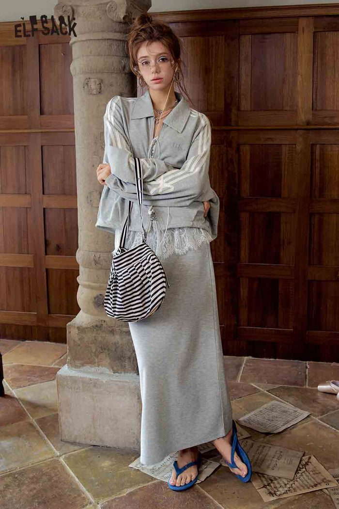Lace Bow Zip Up Skirt Set