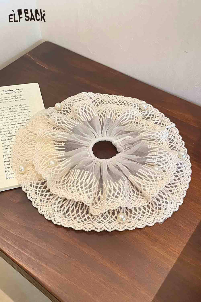 ELFSACK Lace Mesh Pearl Decorated Scrunchie