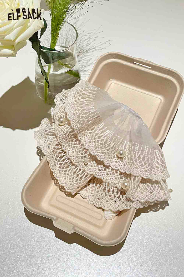 ELFSACK Lace Mesh Pearl Decorated Scrunchie