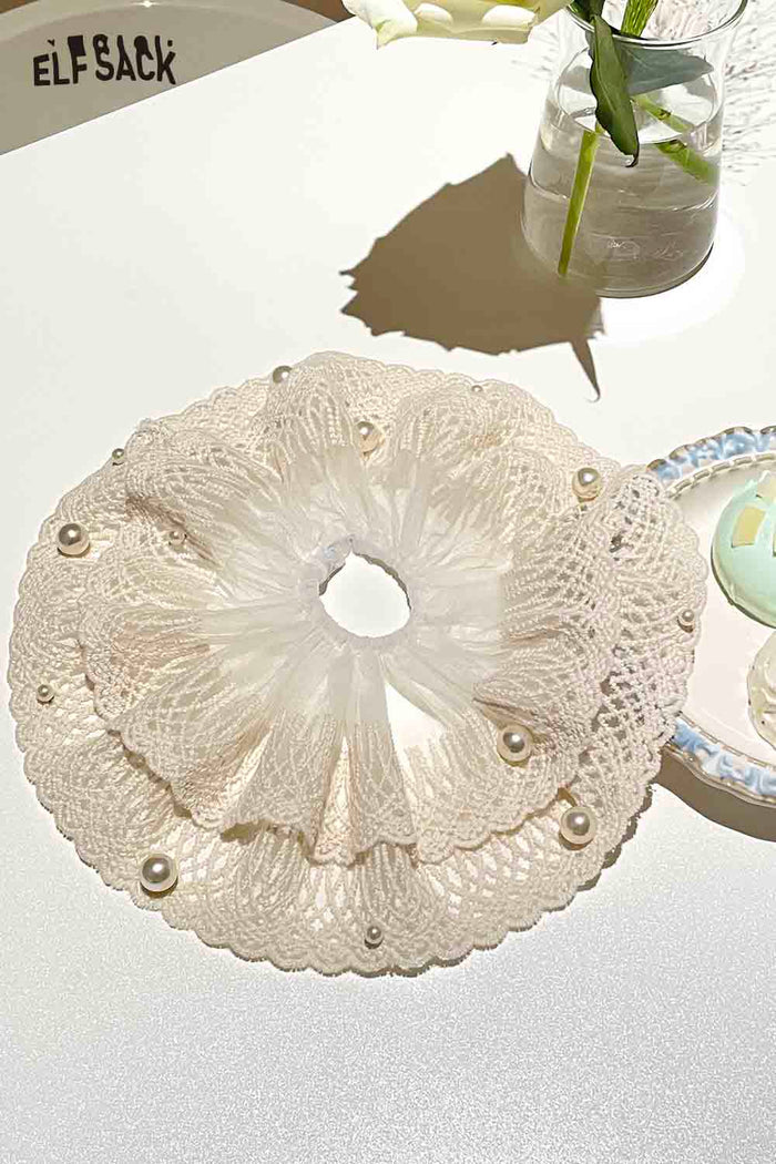 ELFSACK Lace Mesh Pearl Decorated Scrunchie