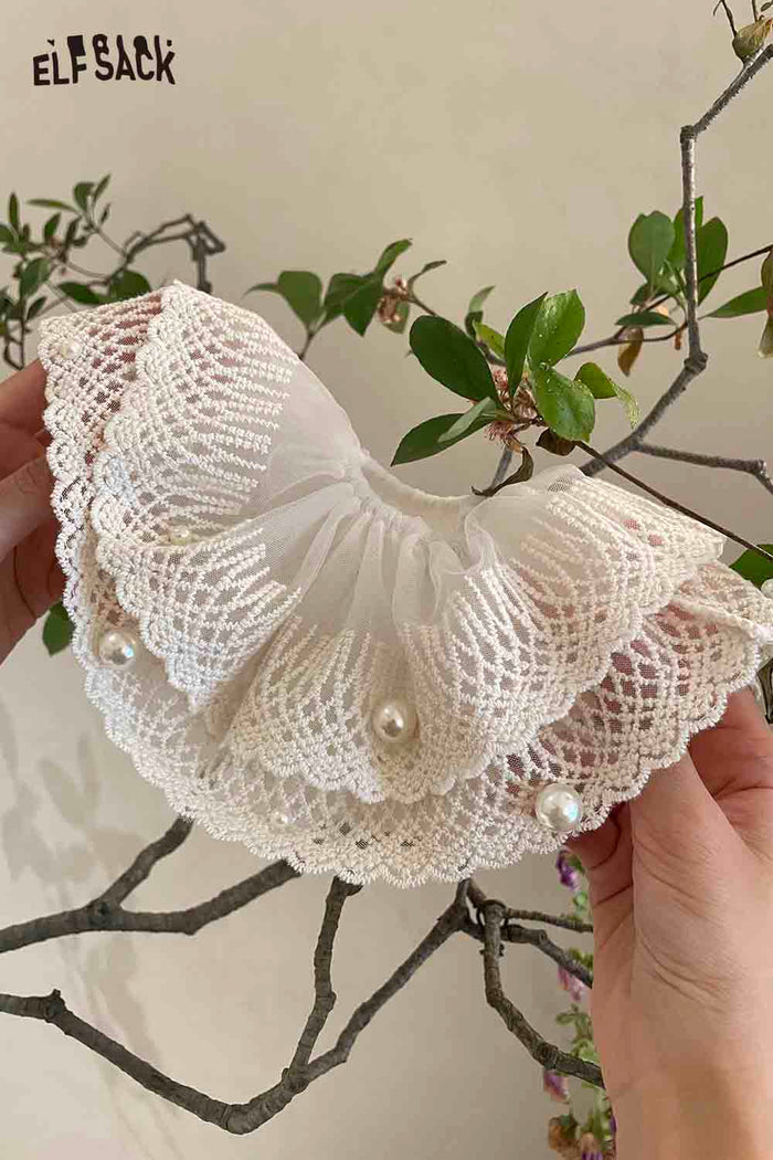 ELFSACK Lace Mesh Pearl Decorated Scrunchie
